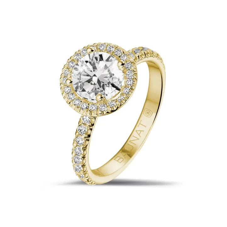 1.25 quilates Halo anillo solitario en oro amarillo con diamantes redondos 