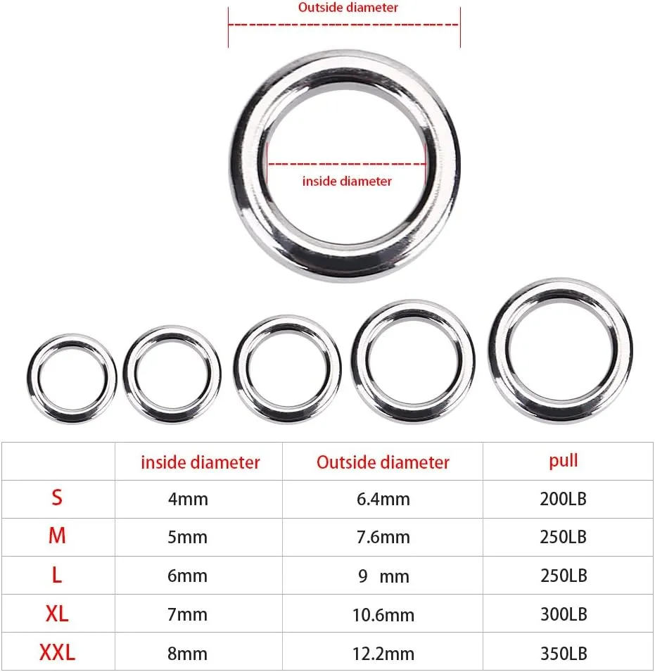 Alomejor Anillos de Pesca divididos 5 tamaños 50 unids/Set de Acero Inoxidable de Alta Resistencia de Alta Resistencia señuelos 