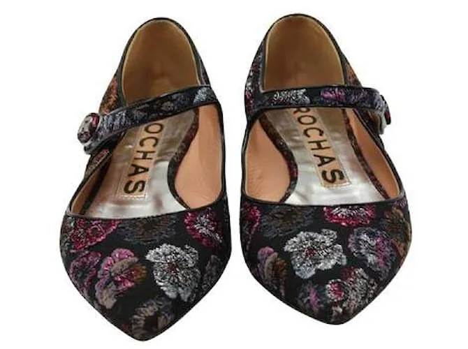 Autre Marque Merceditas Rochas en Negro con Flores Bordadas Metálico 