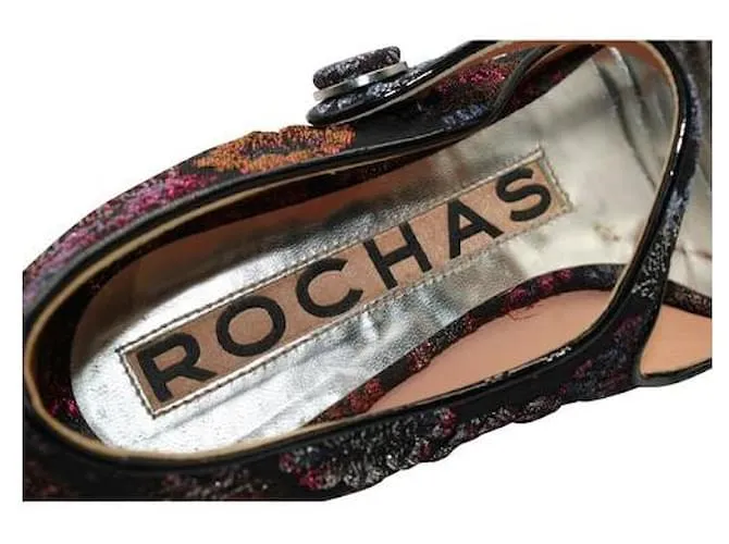 Autre Marque Merceditas Rochas en Negro con Flores Bordadas Metálico 