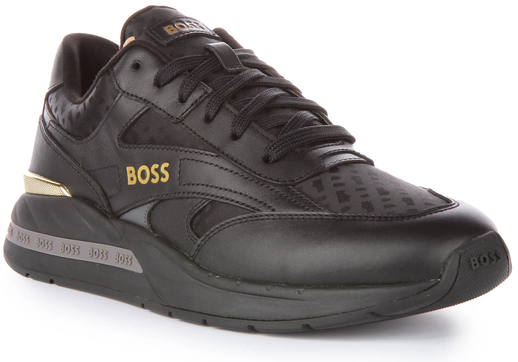 Boss Kurt Runn MNMX Zapatillas casual de piel con cordones para hombre en negro dorado