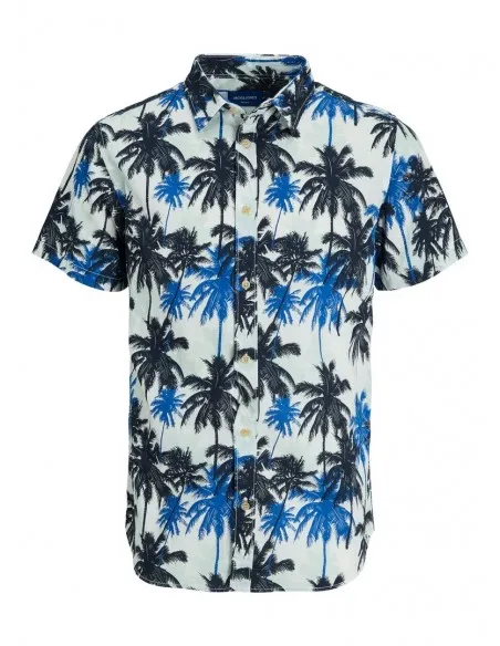 CAMISA JACK & JONES BLANCA Y AZUL ESTAMPADA  ECOOL