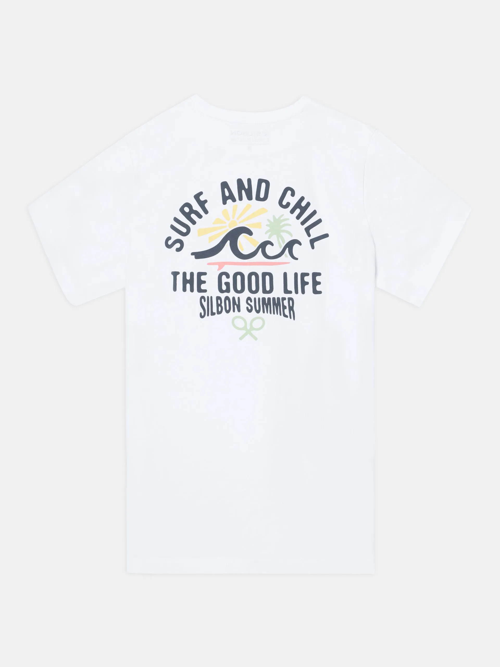 Camiseta surf and chill blanca