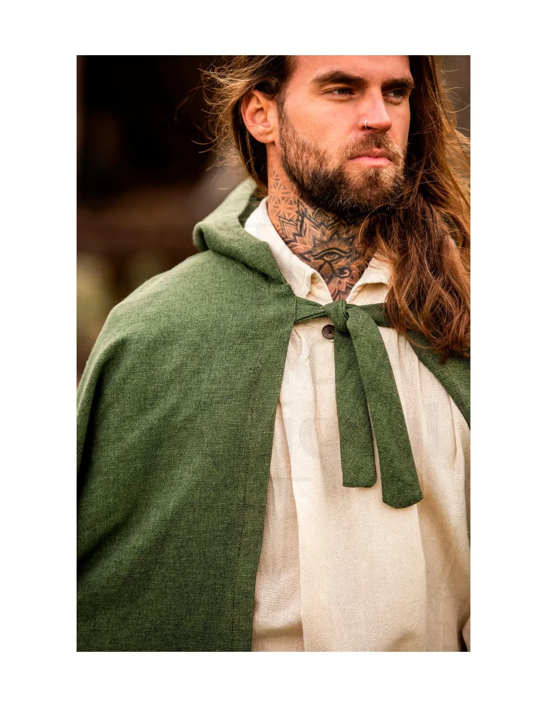 Capa medieval verde de algodón, modelo Frantz