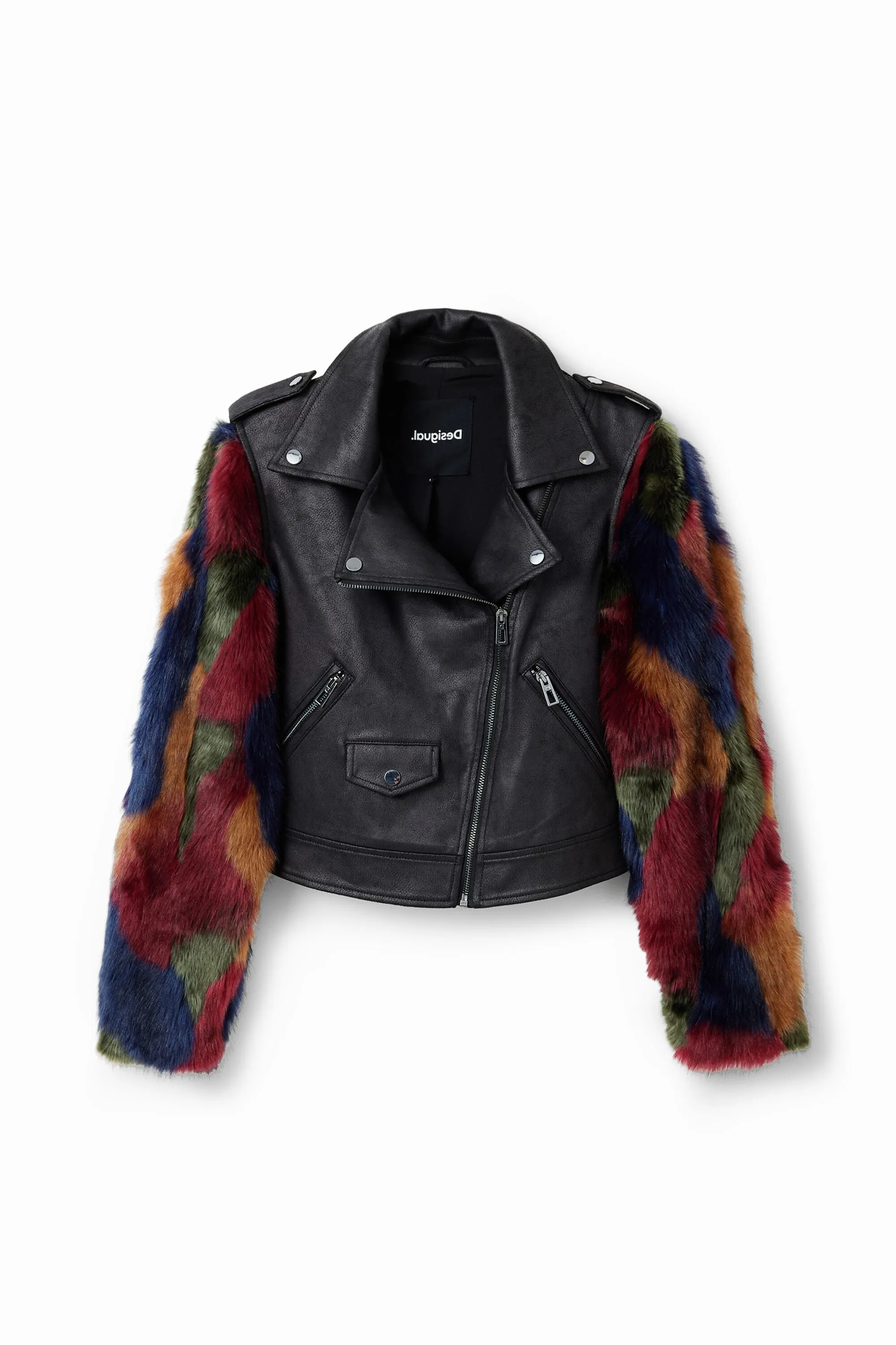 Cazadora biker desmontable efecto pelo