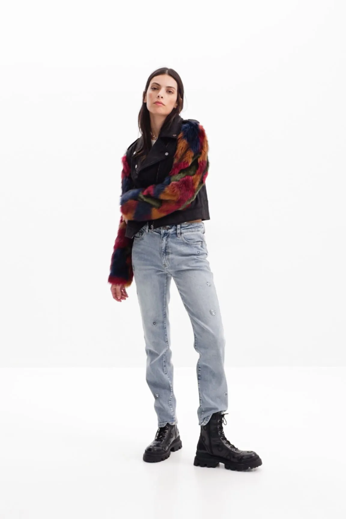 Cazadora biker desmontable efecto pelo