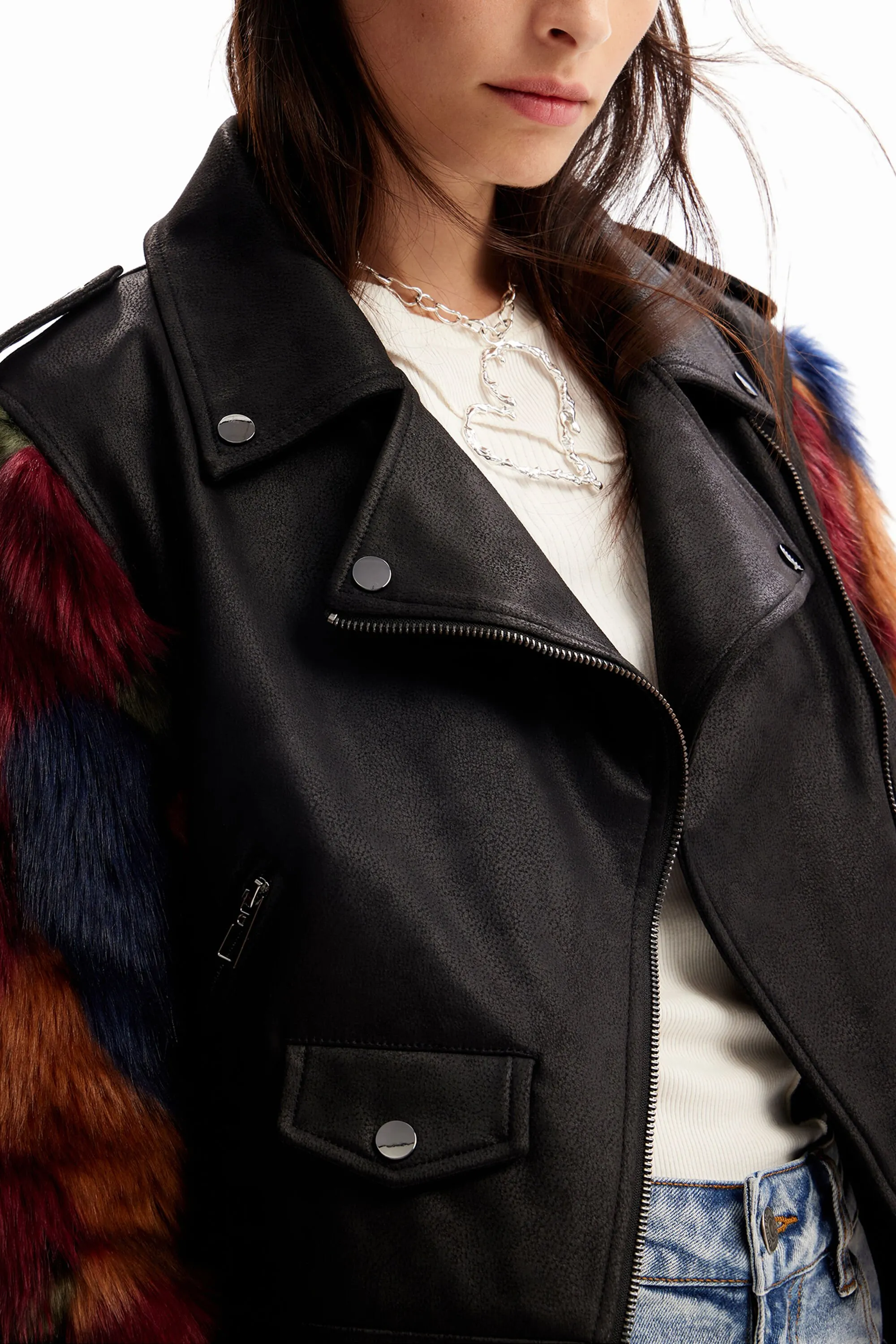 Cazadora biker desmontable efecto pelo
