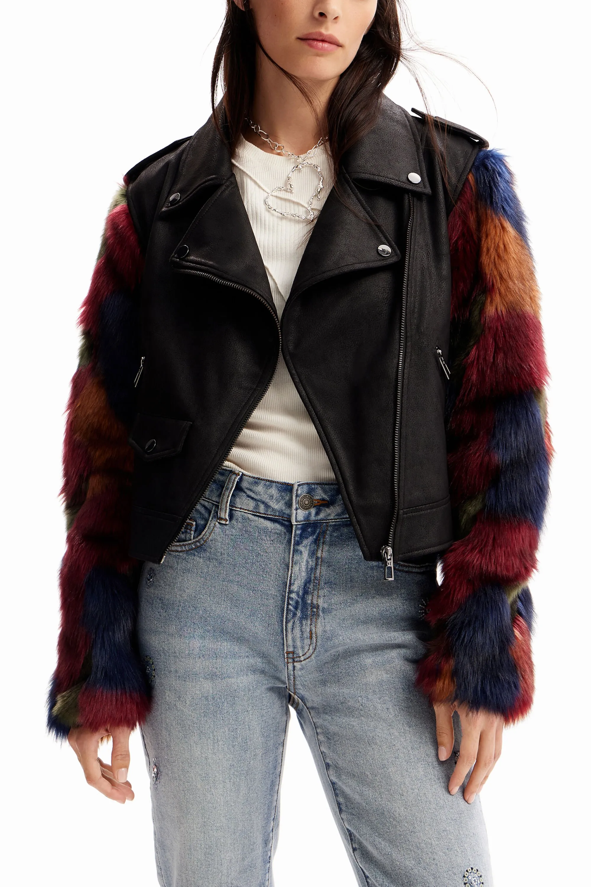 Cazadora biker desmontable efecto pelo
