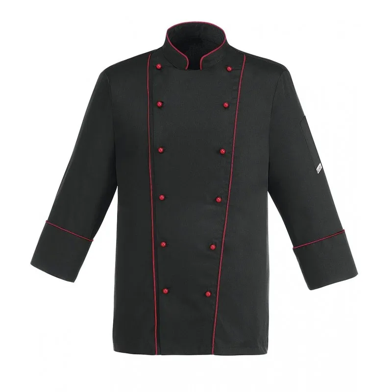 Chaqueta cocina negra con ribete rojo