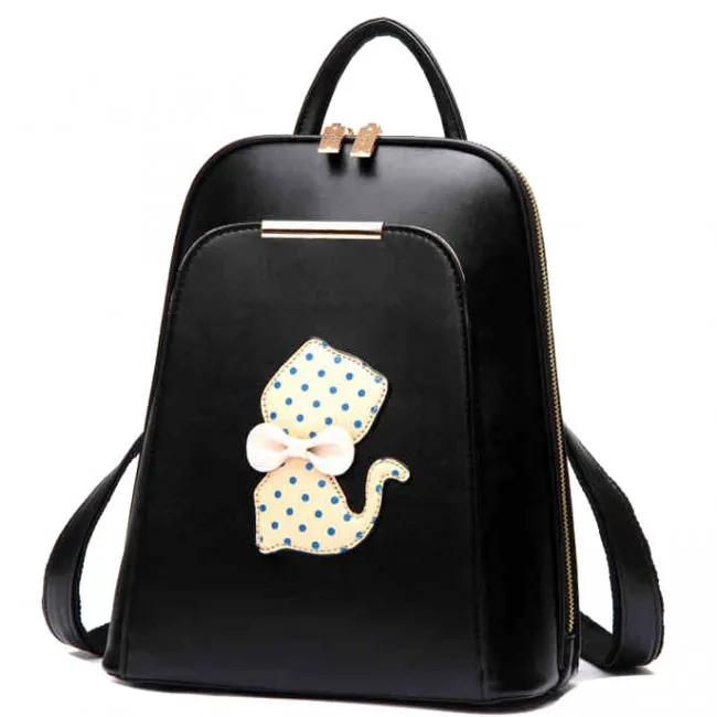 College Polka Dot Kitten Bow Mixed Colors School Cat Trapezoid Backpack