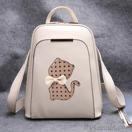 College Polka Dot Kitten Bow Mixed Colors School Cat Trapezoid Backpack