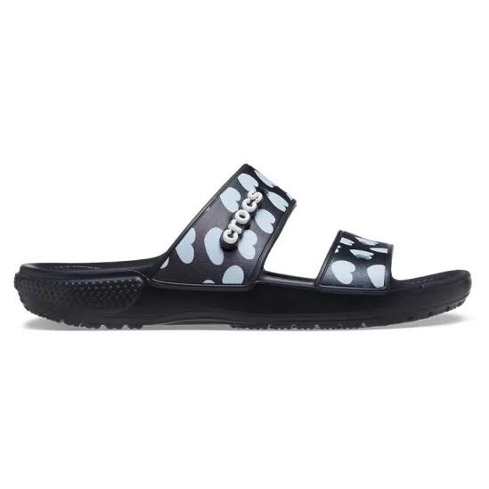 CROCS CLASSIC HEART PRINT SLIDE  NEGRO