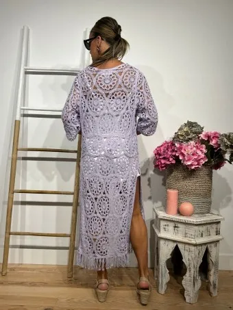 Cárdigan Extra Long Crochet CORDELINE Lila