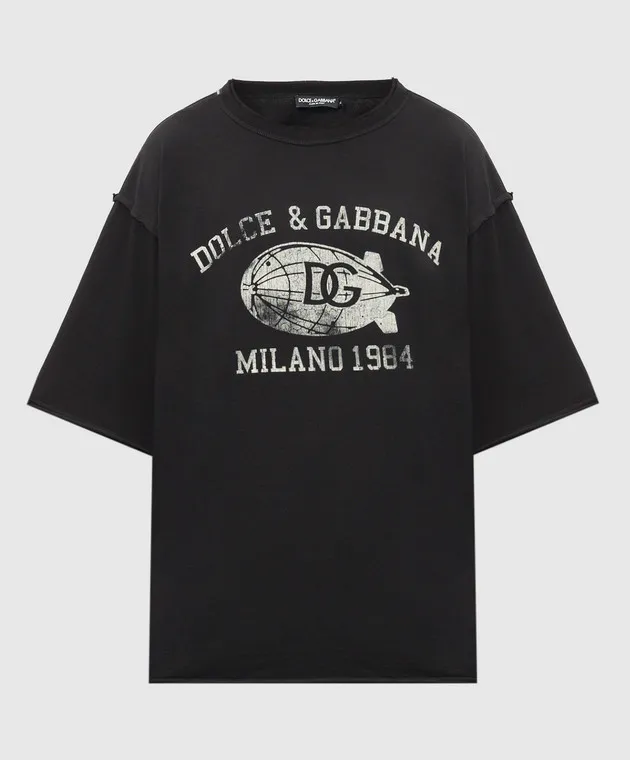 DOLCE&GABBANA BLACK TSHIRT WITH LOGO PRINT