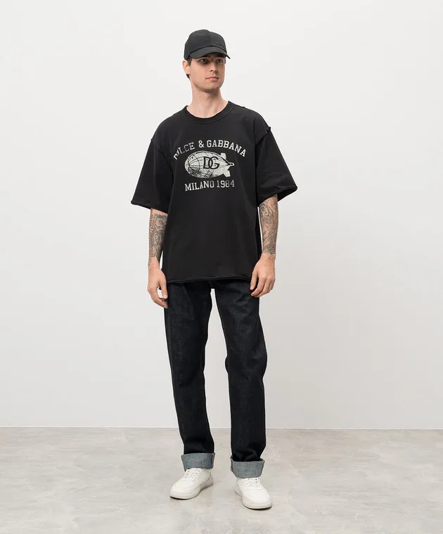 DOLCE&GABBANA BLACK TSHIRT WITH LOGO PRINT