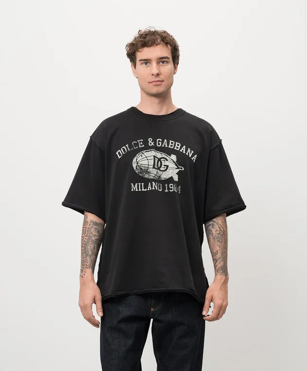 DOLCE&GABBANA BLACK TSHIRT WITH LOGO PRINT