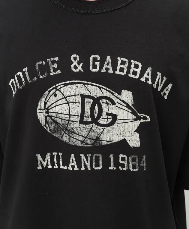 DOLCE&GABBANA BLACK TSHIRT WITH LOGO PRINT
