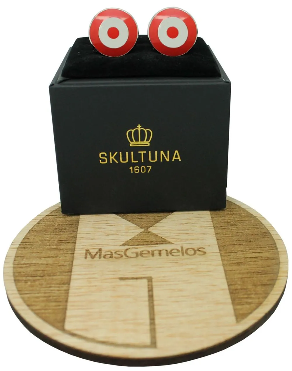 GEMELOS PARA CAMISA SKULTUNA BOMBER PLATEADO  ROJO/BLANCO
