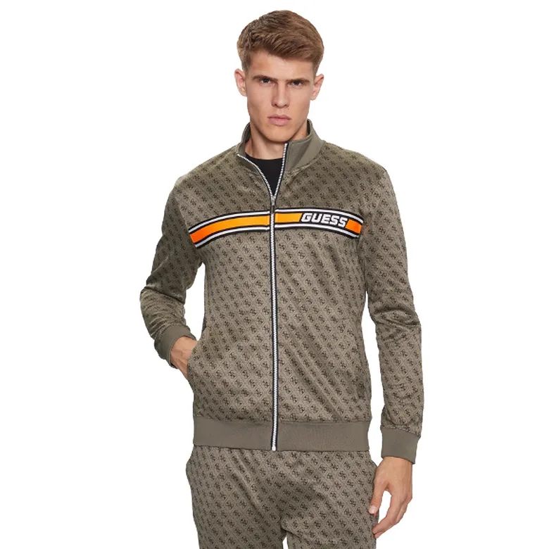 Guess Korbin Full Zip All over logo Sweatshirt "Green"