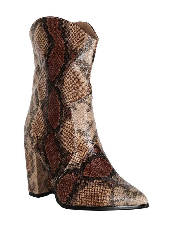 Ideal Shoes Botines texanos con estampado de pitón