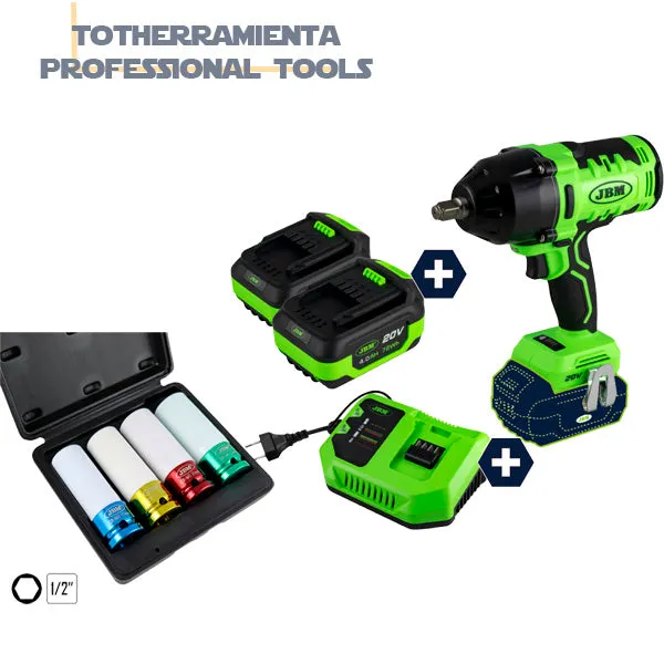 LLAVE DE IMPACTO + BATERIA + CARGADOR + VASOS