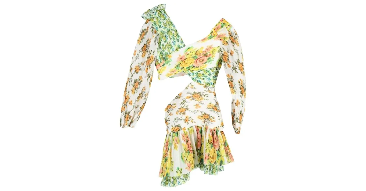 Minivestido con abertura floral Golden Surfer de Zimmermann en poliéster multicolor Impresión de pitón 