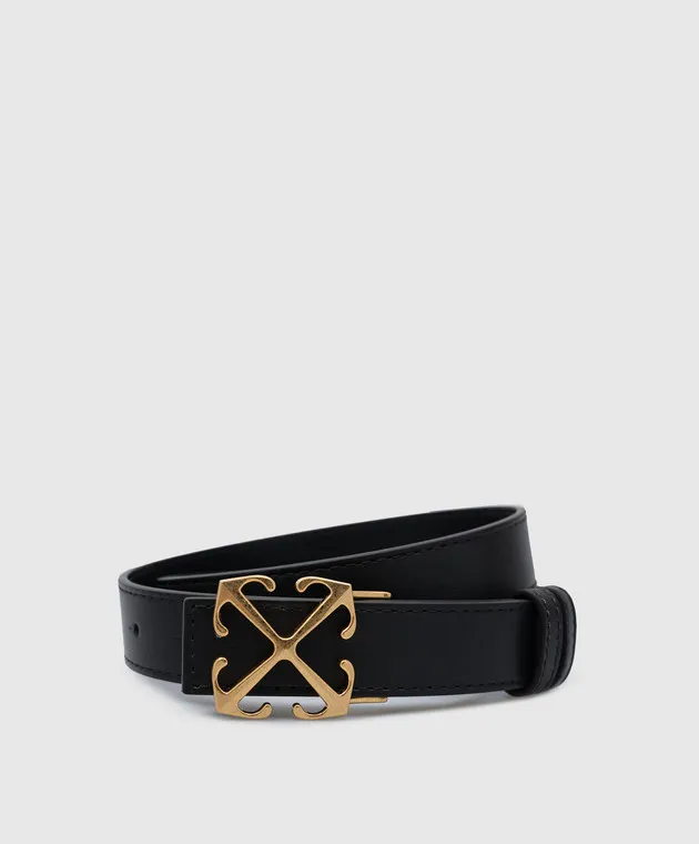 OFFWHITE BLACK LEATHER BELT WITH METAL ARROW LOGO