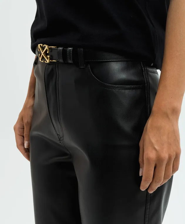 OFFWHITE BLACK LEATHER BELT WITH METAL ARROW LOGO