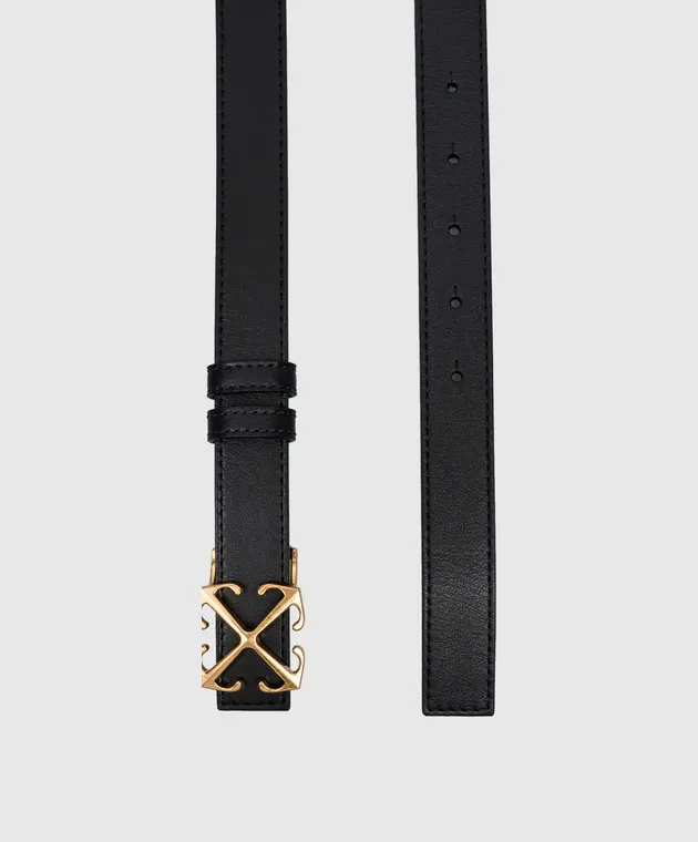 OFFWHITE BLACK LEATHER BELT WITH METAL ARROW LOGO