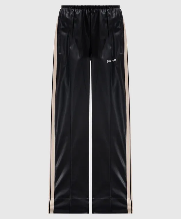 Palm Angels Black pants with logo embroidery with stripes