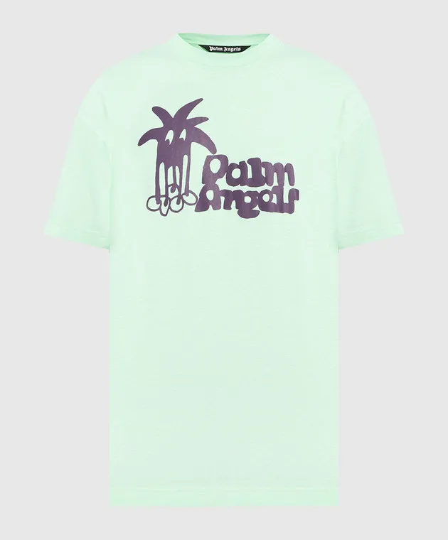PALM ANGELS GREEN TSHIRT WITH A PRINT