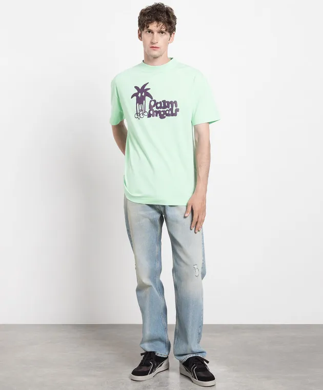 PALM ANGELS GREEN TSHIRT WITH A PRINT