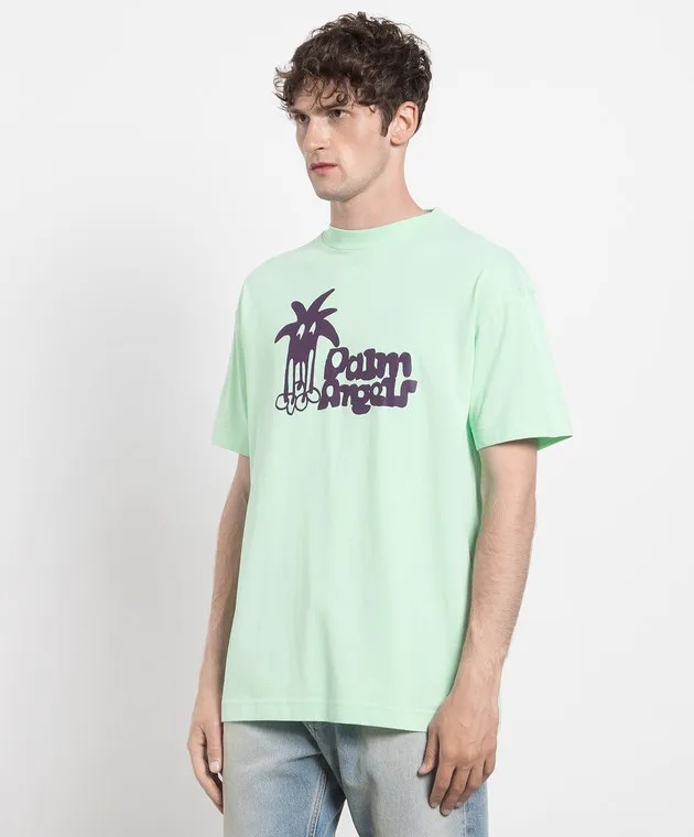 PALM ANGELS GREEN TSHIRT WITH A PRINT