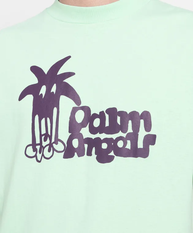PALM ANGELS GREEN TSHIRT WITH A PRINT