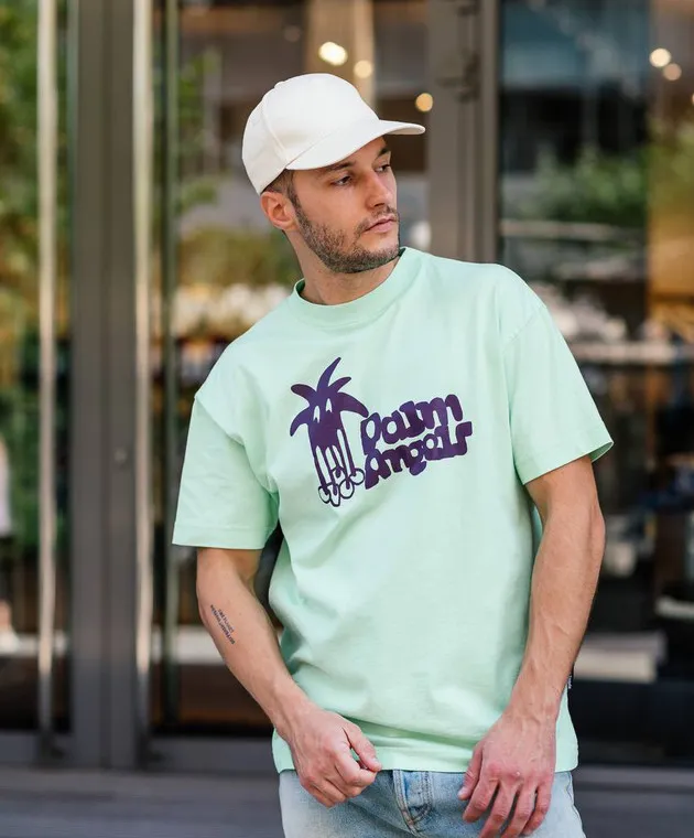 PALM ANGELS GREEN TSHIRT WITH A PRINT