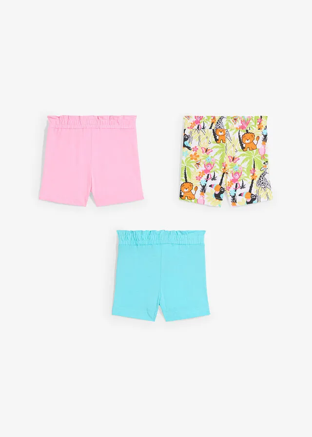 Pantalón corto para bebés (3 unidades) de algodón orgánico rosa+celeste+blanco