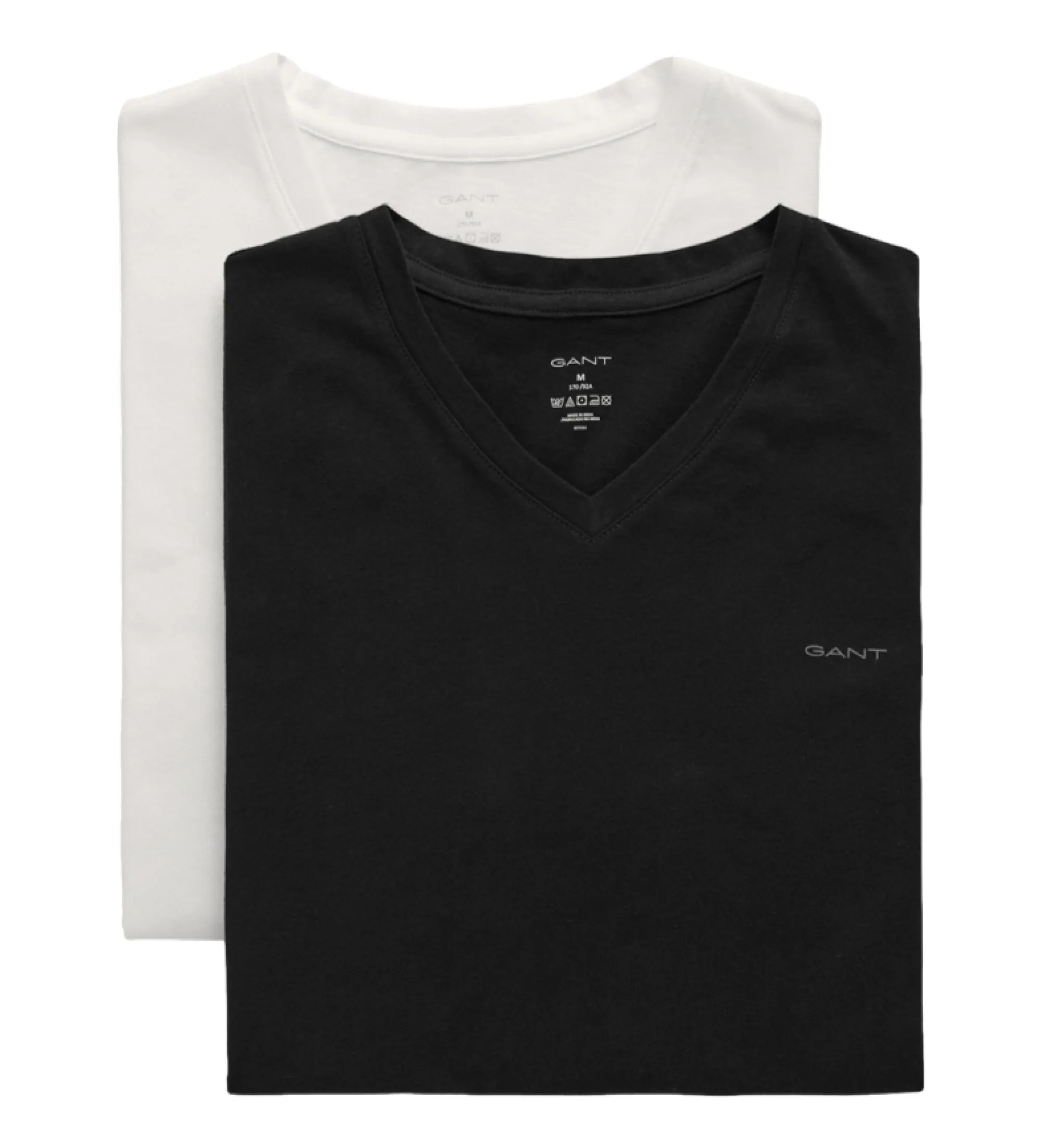 Paquete de dos camisetas de cuello de pico blanco, negro