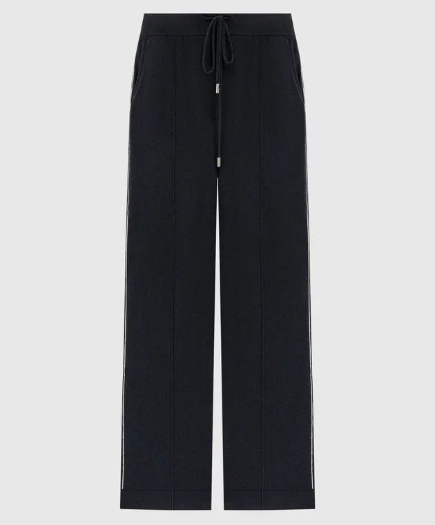 Peserico Blue sweatpants made of wool, silk and cashmere with a monil chain