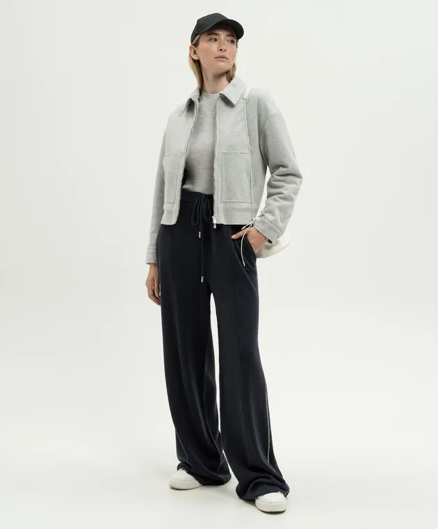 Peserico Blue sweatpants made of wool, silk and cashmere with a monil chain