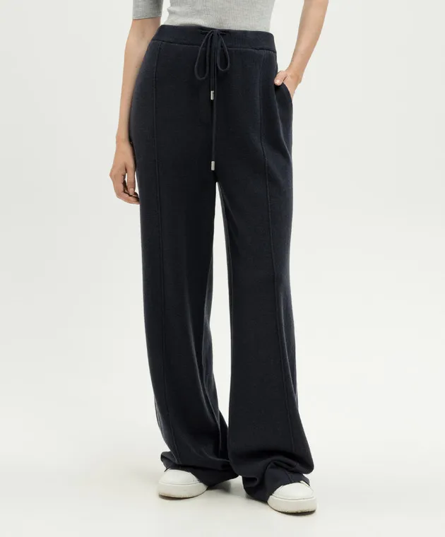 Peserico Blue sweatpants made of wool, silk and cashmere with a monil chain