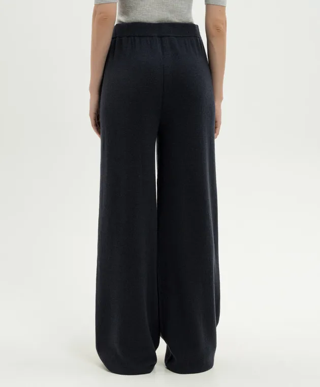 Peserico Blue sweatpants made of wool, silk and cashmere with a monil chain
