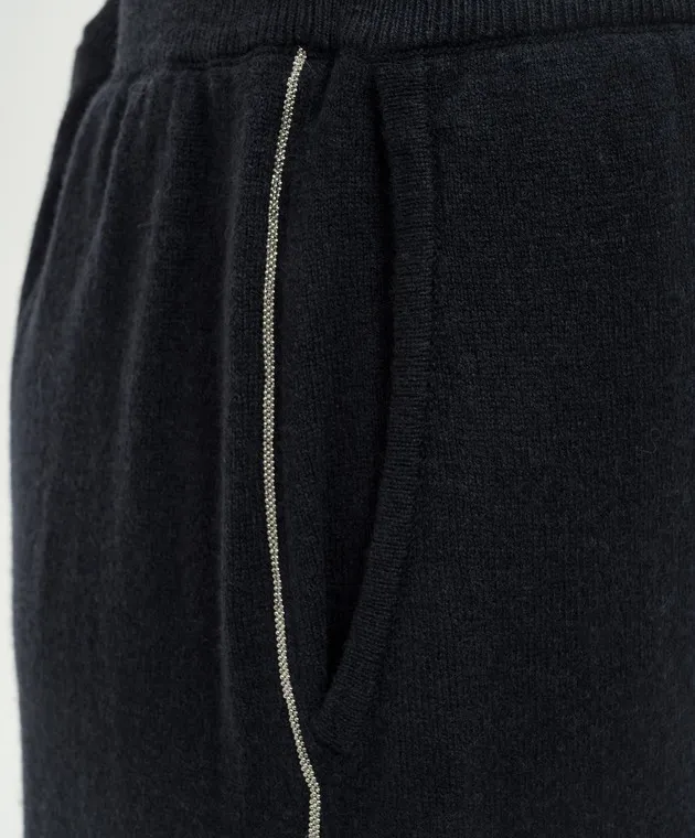 Peserico Blue sweatpants made of wool, silk and cashmere with a monil chain
