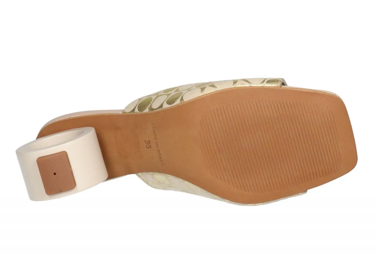 Pinky Nobuck Beige/dorado Estampado Cuadrados y Circulos Tacon Circular