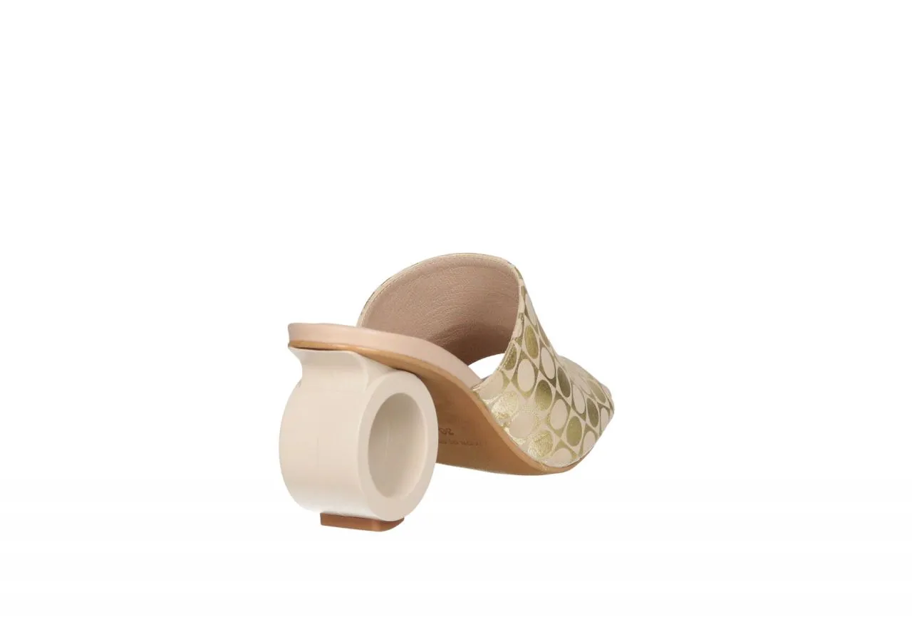 Pinky Nobuck Beige/dorado Estampado Cuadrados y Circulos Tacon Circular