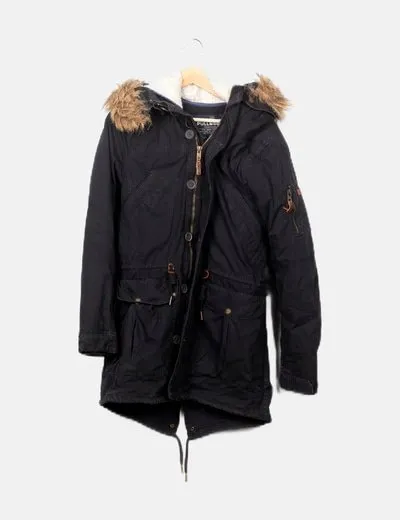Pull&Bear Abrigo azul marino gorro