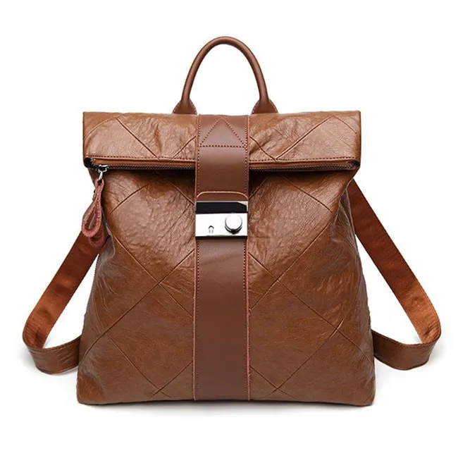RETRO BROWN MULTIFUNCTION HANDBAG PU COLLEGE BACKPACK