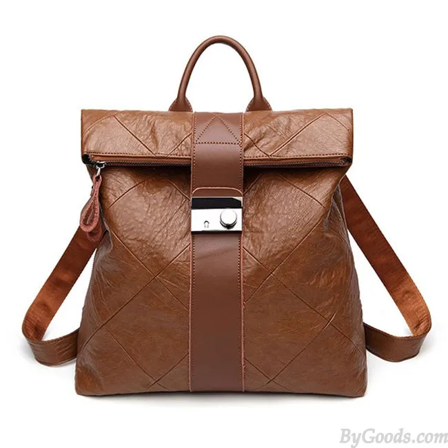 RETRO BROWN MULTIFUNCTION HANDBAG PU COLLEGE BACKPACK