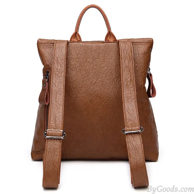 RETRO BROWN MULTIFUNCTION HANDBAG PU COLLEGE BACKPACK