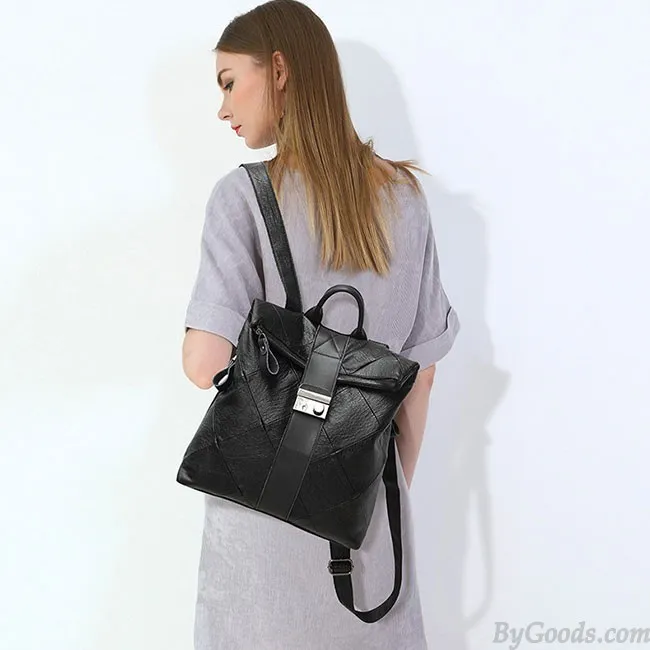 RETRO BROWN MULTIFUNCTION HANDBAG PU COLLEGE BACKPACK