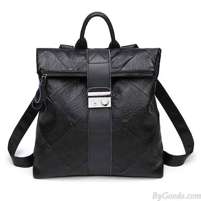 RETRO BROWN MULTIFUNCTION HANDBAG PU COLLEGE BACKPACK